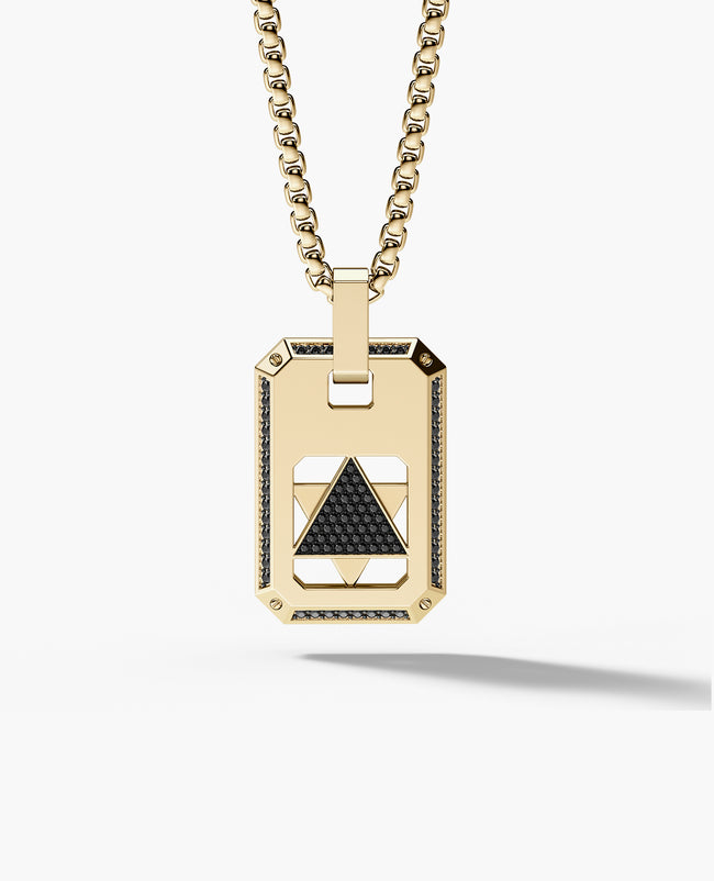 STAR OF DAVID Reversible Dog Tag Double Plate Pendant in Gold with 0.90ct Black Diamonds